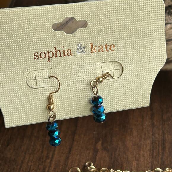 New Sophia & Kate Blue Gem color Gold Tone Necklace and Earrings statement - Picture 2 of 9